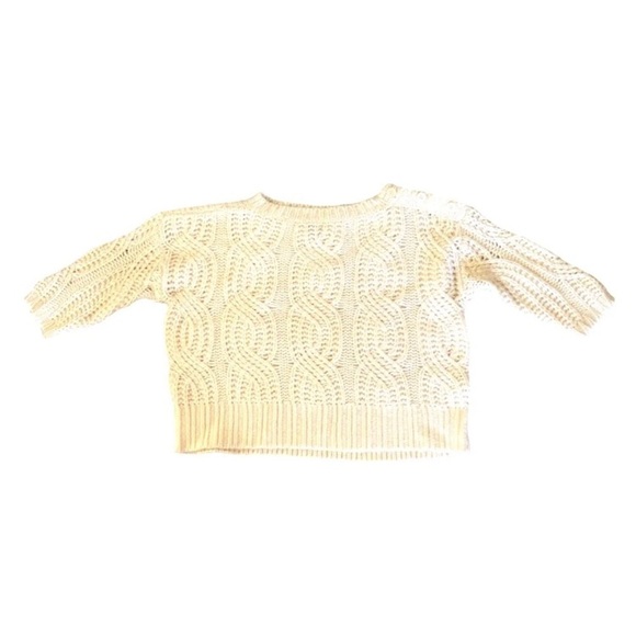 Womens Ann Taylor Size XS Sweater Crop Chunky Knit White Button Wool Blend - Picture 2 of 6